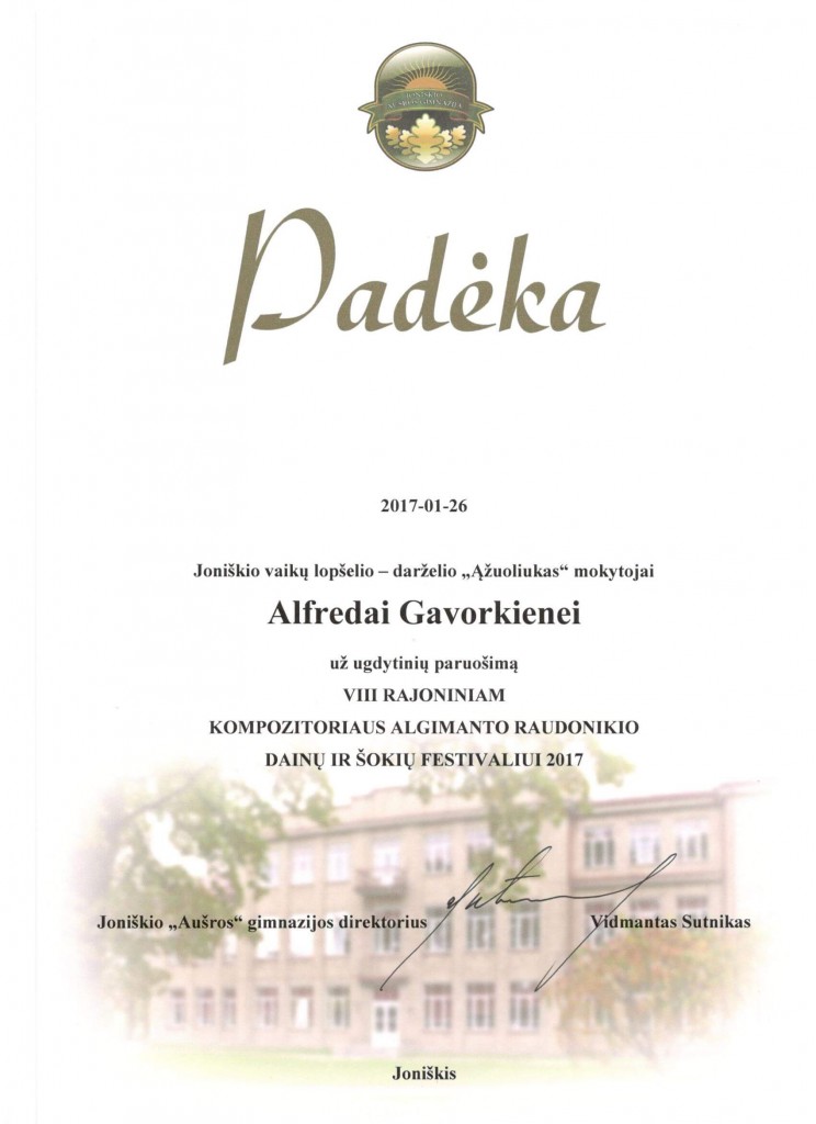 Padėka Aušros mokykla